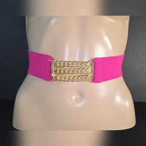 80's Chic Pink Belt with Gold Chain Detail Clasp Buckle Disco